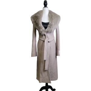Wilfred Beige Coat with Faux Fur Collar
